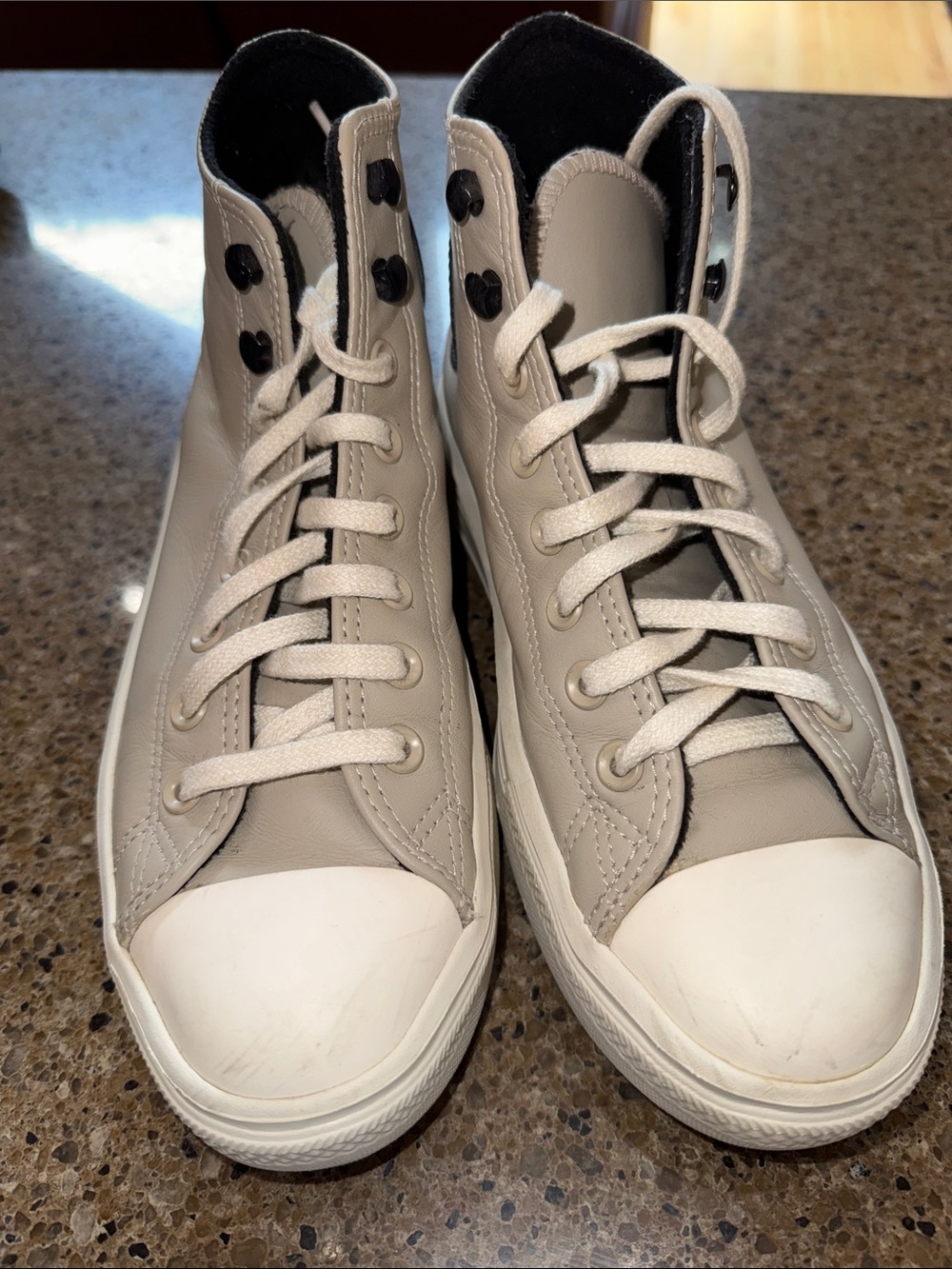 Converse High Top Platform Sneakers in Light Cream with Black Patch - Picture 2 of 4